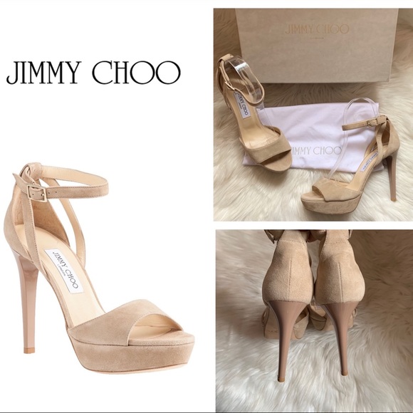JIMMY CHOO Kayden Suede Patent Heel Platform Heels - Picture 2 of 9